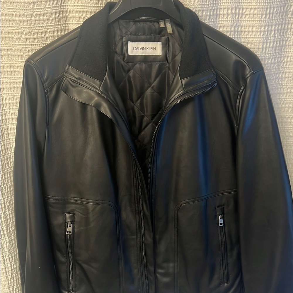 Calvin Klein Black Faux Leather Bomber Jacket